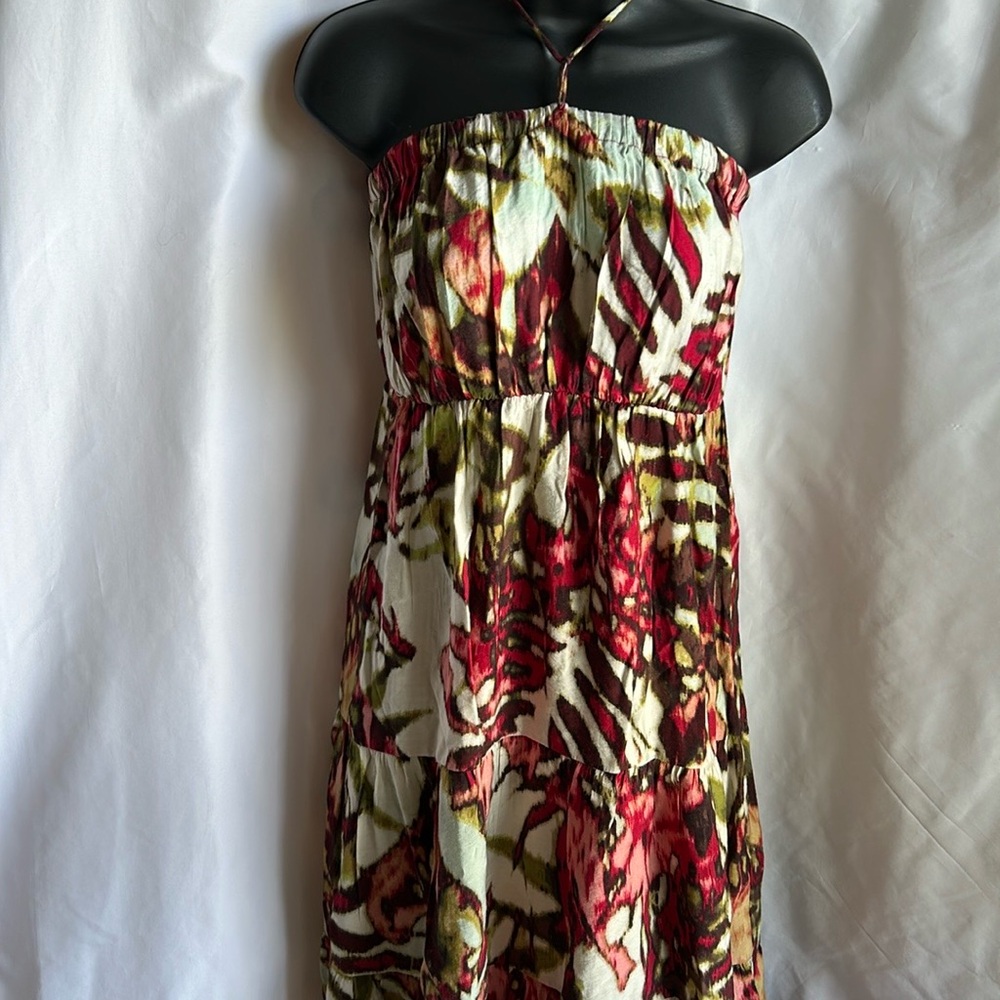 New York & Company Red and Cream Floral Strapless Maxi Dress - Picture 3 of 9